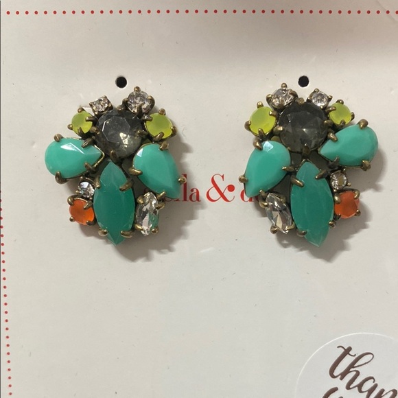 Stella & Dot | Elegant Multicolor Gemstone Stud Earrings - Beautiful Teals Green - Picture 1 of 4